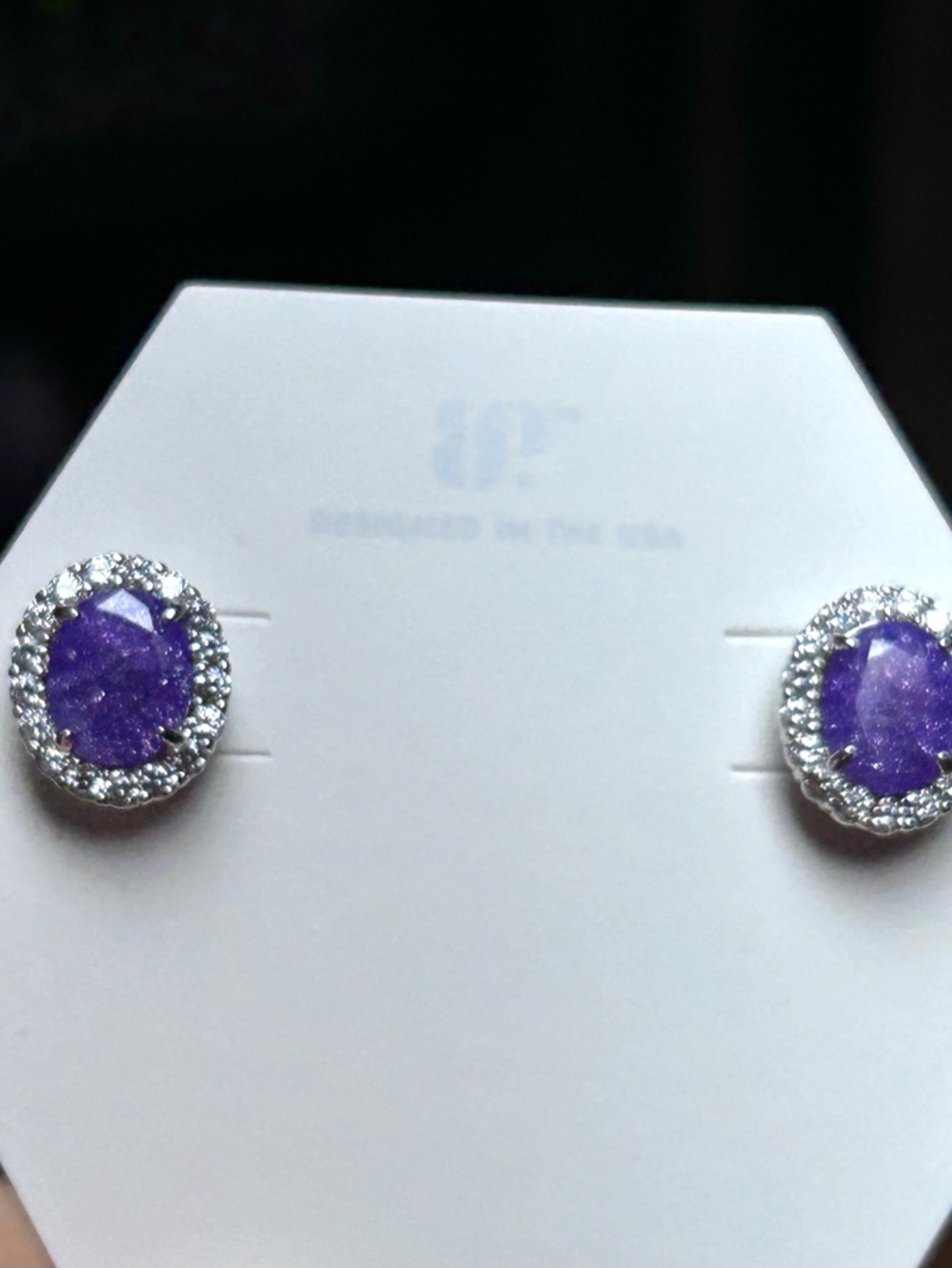 Purple Stone Halo Stud Earrings - Women Jewelry